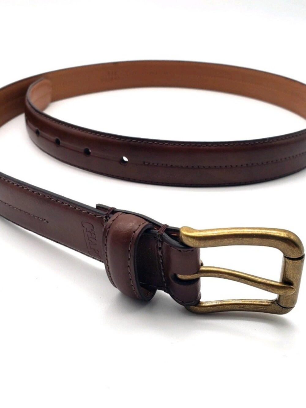 Chaps Brown Leather Belt with Antique Brass Buckle